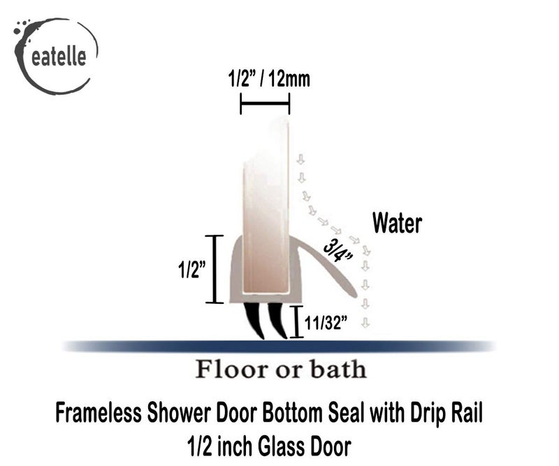 eatelle Shower Door Bottom Seal with Drip Rail for 1/2" (12mm) Thick Glass, 36" Long Sweep - Ultra Clear Polycarbonate - Image 2